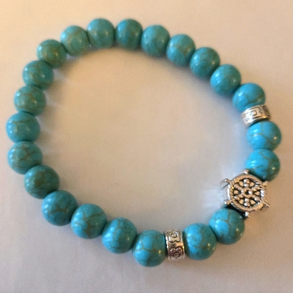 Chic Natural Stone Turquoise Bracelet with Silver Nautical Detailing NWOT - Picture 1 of 4
